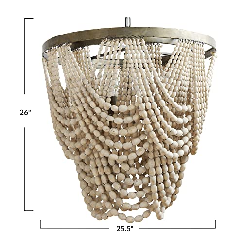 Creative Co-Op Rustic Farmhouse Boho Light Fixture with Wooden Beads - 2-Tier Draped Bead Chandelier