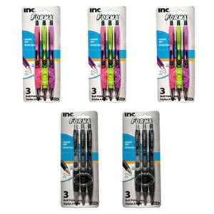 Forma 1.0 mm Ball Point Retractable Black Ink- (5 packs of 3, 15 ct.) Colors as shown in main picture