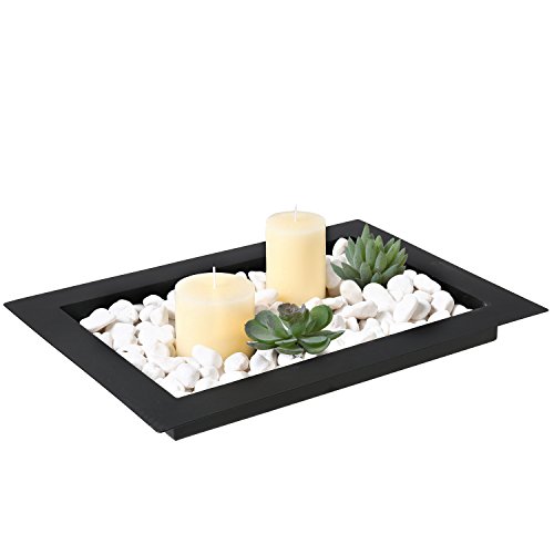 MyGift 17-Inch Decorative Metal Christmas Centerpiece Tray with Wide Rim - Modern Serving Tray, Holiday Table Decor, Black