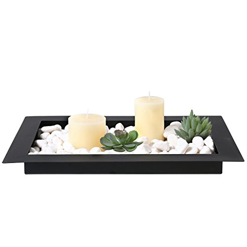 MyGift 17-Inch Decorative Metal Christmas Centerpiece Tray with Wide Rim - Modern Serving Tray, Holiday Table Decor, Black