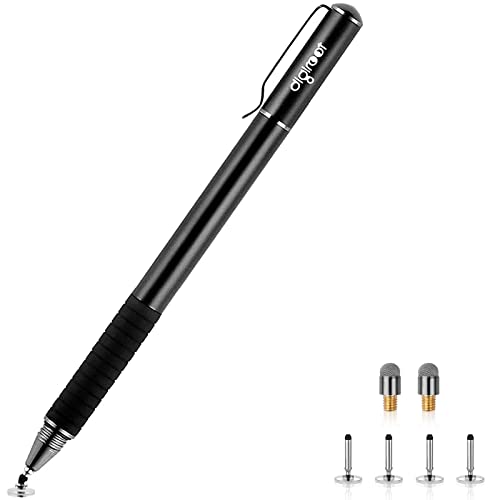 Digiroot Universal Stylus,[2-in-1] Disc Stylus Pen Touch Screen Pens for All Touch Screens Cell Phones, iPad, Tablets, Laptops with 6 Replacement Tips(4 Discs, 2 Fiber Tips Included) - (Black)