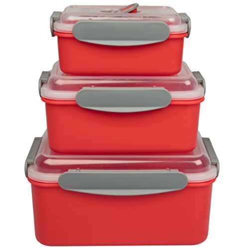 Microwave Nesting Containers Set of 3 w Lids and Locking Steam Vents- Reheating, Cooking, Meal Prep - Microwaveable, Durable, Reusable, BPA-Free, Freezer and Dishwasher Safe Food Storage- Fall Cooking