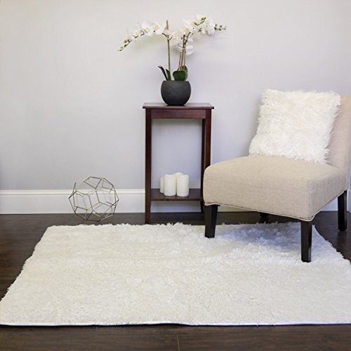 Faux Fur Area Rug Decorative 4' x 5' Ultra Soft and Luxurious Cruelty Free Eco Friendly Shag Non Skid Premium Floor Cover for Living Room, Dining Room, Bedroom, and more!, White