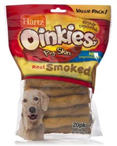 hartz oinkies natural smoked pig skin twist dog treat chews - 20 pack