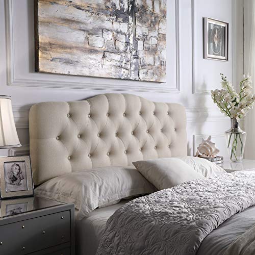 Rosevera Harriman Adjustable Heigh Headboard with Linen Upholstery and Button Tufting, Queen, Beige