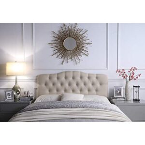 Rosevera Harriman Adjustable Heigh Headboard with Linen Upholstery and Button Tufting, Queen, Beige