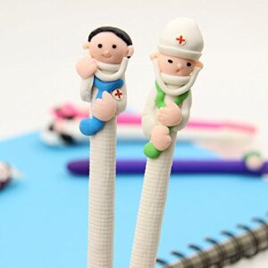 BestGrew® 10pcs Doctor and Nurse Polymer Caly Ball Point Pens Cute Novelty Lovely Cartoon for Writing Stationery School Office Supplies