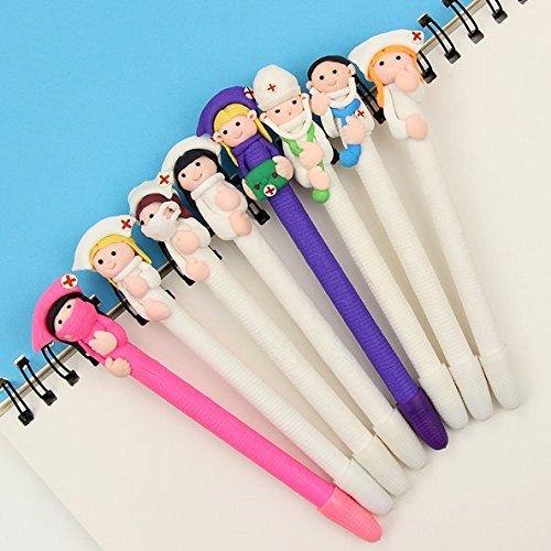 BestGrew® 10pcs Doctor and Nurse Polymer Caly Ball Point Pens Cute Novelty Lovely Cartoon for Writing Stationery School Office Supplies