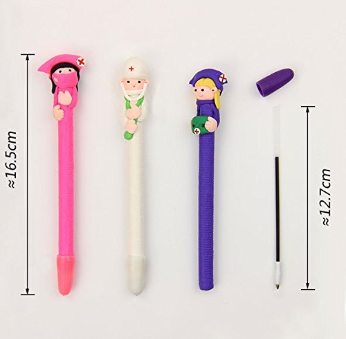 BestGrew® 10pcs Doctor and Nurse Polymer Caly Ball Point Pens Cute Novelty Lovely Cartoon for Writing Stationery School Office Supplies