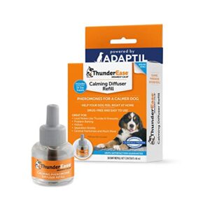 thunderease dog calming pheromone diffuser refill | powered by adaptil | vet recommended to relieve separation anxiety, stress barking and chewing, and the fear of fireworks and thunderstorms (30 day