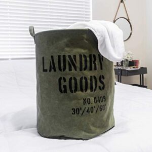 Danya B. LY952 Decorative Collapsible Portable Fabric Laundry Basket - Foldable Canvas Clothes Hamper with Handles - Khaki Green