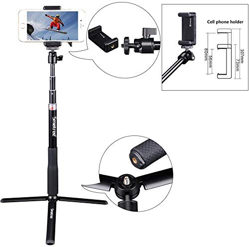 Smatree Telescoping Selfie Stick with Tripod Stand Compatible for GoPro Hero 11/10/9/8/7/6/5/4/3+/3/Session/GOPRO Hero (2018),Insta360,DJI OSMO Action,Ricoh Theta S/V,Compact Cameras and Cell Phones