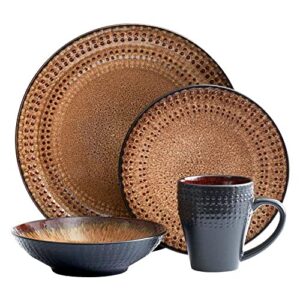 pfaltzgraff cambria 16-piece stoneware dinnerware set, service for 4, dark brown