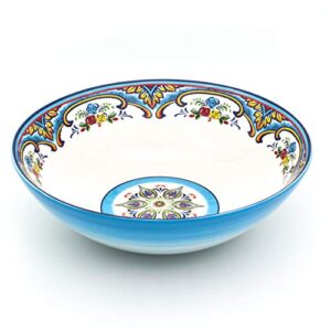 euro ceramica zanzibar collection vibrant 12.75'' ceramic round serving bowl, spanish floral design, multicolor