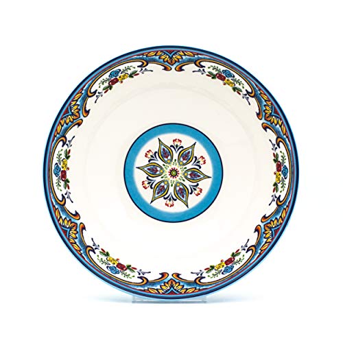 Euro Ceramica Zanzibar Collection Vibrant 12.75'' Ceramic Round Serving Bowl, Spanish Floral Design, Multicolor