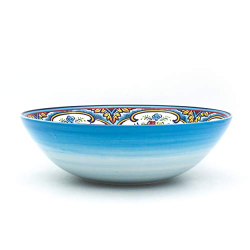 Euro Ceramica Zanzibar Collection Vibrant 12.75'' Ceramic Round Serving Bowl, Spanish Floral Design, Multicolor