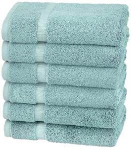 amazon brand – pinzon organic cotton hand towels, set of 6, spa blue, 30"l x 18"w