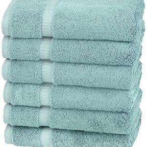 Amazon Brand – Pinzon Organic Cotton Hand Towels, Set of 6, Spa Blue, 30"L x 18"W