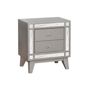 Coaster Furniture Leighton Modern Glam 2 Drawer Nightstand Bedroom Bedside Table Storage Drawers Mirrored Frame Metallic Mercury Silver 204922