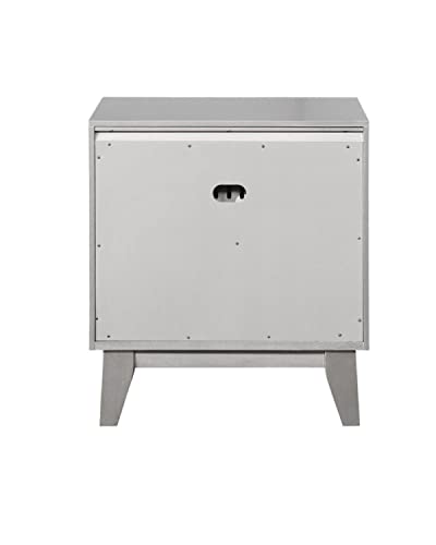 Coaster Furniture Leighton Modern Glam 2 Drawer Nightstand Bedroom Bedside Table Storage Drawers Mirrored Frame Metallic Mercury Silver 204922