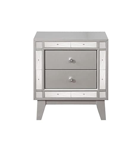 Coaster Furniture Leighton Modern Glam 2 Drawer Nightstand Bedroom Bedside Table Storage Drawers Mirrored Frame Metallic Mercury Silver 204922