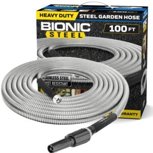 bionic steel 100 ft garden hose, 304 stainless steel metal water hose 100ft, flexible hose, kink free, ultra lightweight and durable, crush resistant fitting, easy to coil, 500 psi - 2023 model