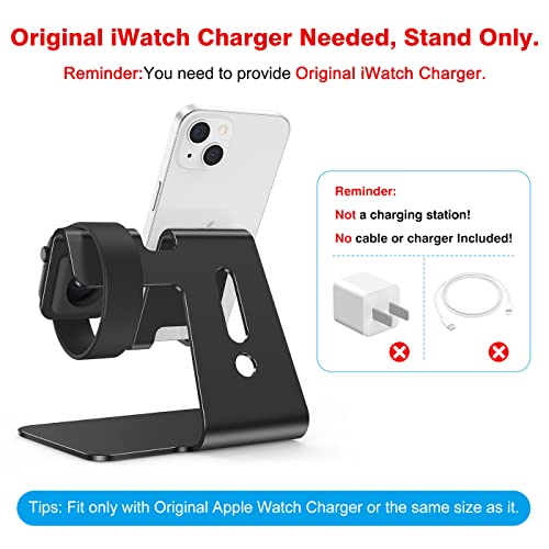 OMOTON Stand for Apple Watch - 2 in 1 Universal Desktop Stand Holder for iPhone 14 13 12 11 All Series and Apple Watch Series 8/SE2/7/6/SE/5/4/3/2 (Both 38mm/40mm/41mm/42mm/44mm/45mm) (Black)