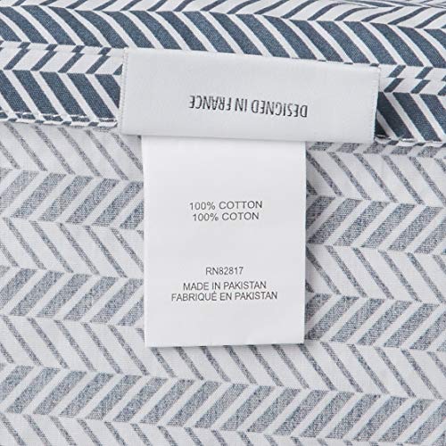 Lacoste 100% Cotton Percale Sheet Set, Herringbone Print, Vintage Indigo, King