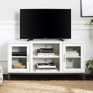 walker edison modern glass and wood universal tv stand with open storage for tv's up to 58" flat screen living room storage entertainment center, 52 inch, white