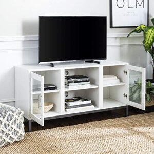 Walker Edison Modern Glass and Wood Universal TV Stand with Open Storage For TV's up to 58" Flat Screen Living Room Storage Entertainment Center, 52 Inch, White
