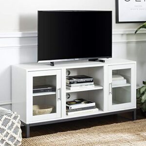 Walker Edison Modern Glass and Wood Universal TV Stand with Open Storage For TV's up to 58" Flat Screen Living Room Storage Entertainment Center, 52 Inch, White