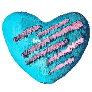 play tailor sequin heart pillow with insert heart shaped reversible sequins pillows decorative cushion (13" x 15",bright green+pink)