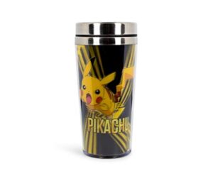 pokemon lenticular pikachu 16oz insulated travel coffee tumbler mug with non-spill & leak proof metal lid for ice drinks & hot beverages - best for indoor home & office use or outdoor hiking & camping
