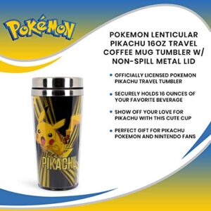 Pokemon Lenticular Pikachu 16oz Insulated Travel Coffee Tumbler Mug With Non-Spill & Leak Proof Metal Lid for Ice Drinks & Hot Beverages - Best for Indoor Home & Office Use or Outdoor Hiking & Camping