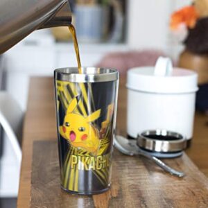 Pokemon Lenticular Pikachu 16oz Insulated Travel Coffee Tumbler Mug With Non-Spill & Leak Proof Metal Lid for Ice Drinks & Hot Beverages - Best for Indoor Home & Office Use or Outdoor Hiking & Camping