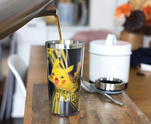 Pokemon Lenticular Pikachu 16oz Insulated Travel Coffee Tumbler Mug With Non-Spill & Leak Proof Metal Lid for Ice Drinks & Hot Beverages - Best for Indoor Home & Office Use or Outdoor Hiking & Camping