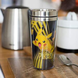 Pokemon Lenticular Pikachu 16oz Insulated Travel Coffee Tumbler Mug With Non-Spill & Leak Proof Metal Lid for Ice Drinks & Hot Beverages - Best for Indoor Home & Office Use or Outdoor Hiking & Camping