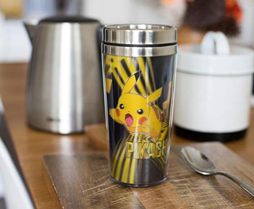 Pokemon Lenticular Pikachu 16oz Insulated Travel Coffee Tumbler Mug With Non-Spill & Leak Proof Metal Lid for Ice Drinks & Hot Beverages - Best for Indoor Home & Office Use or Outdoor Hiking & Camping