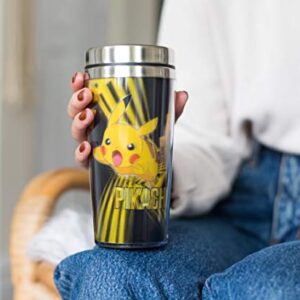 Pokemon Lenticular Pikachu 16oz Insulated Travel Coffee Tumbler Mug With Non-Spill & Leak Proof Metal Lid for Ice Drinks & Hot Beverages - Best for Indoor Home & Office Use or Outdoor Hiking & Camping