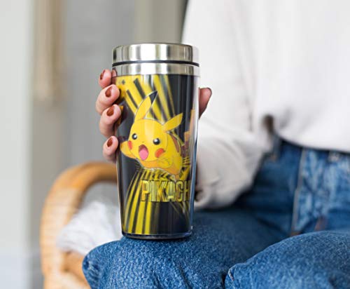 Pokemon Lenticular Pikachu 16oz Insulated Travel Coffee Tumbler Mug With Non-Spill & Leak Proof Metal Lid for Ice Drinks & Hot Beverages - Best for Indoor Home & Office Use or Outdoor Hiking & Camping