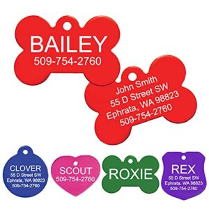 gotags dog tags, personalized engraved dog and cat id tags for pets, custom engraved on both sides, various shapes including bone, round, heart, bow tie, star, and badge (bone, large - pack of 1)