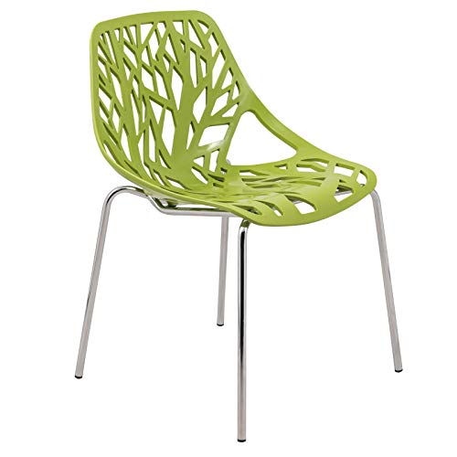 LeisureMod Forest Modern Dining Side Chair with Chrome Legs (Green)