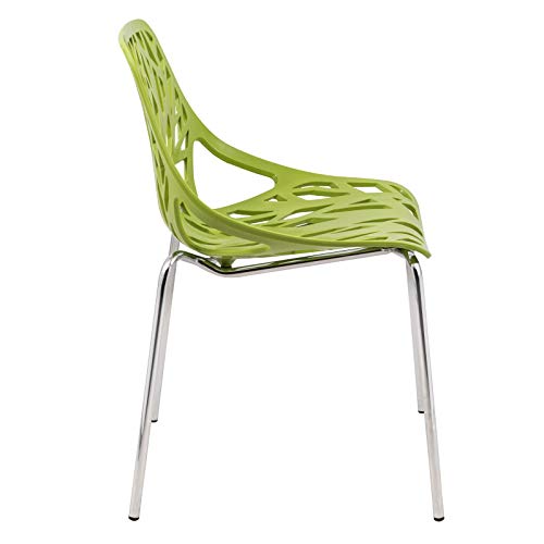 LeisureMod Forest Modern Dining Side Chair with Chrome Legs (Green)