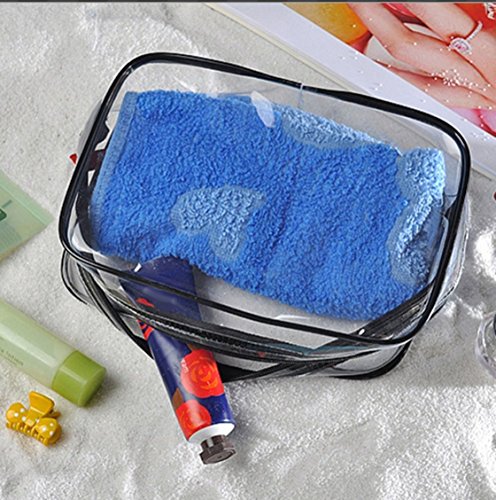 mkki 3pcs Clear Portable Makeup Cosmetic Toiletry Travel Bath Wash Storage Bag Transparent Waterproof Pouch Organizer Make Up Bag