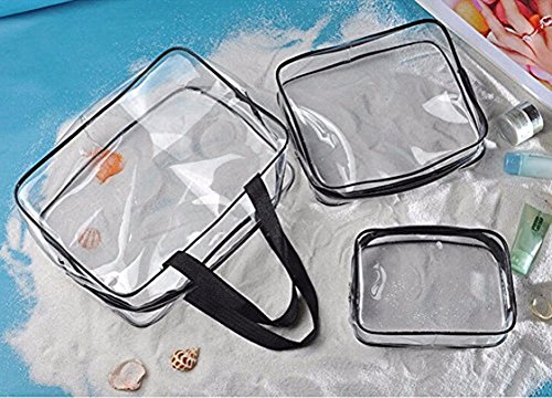 mkki 3pcs Clear Portable Makeup Cosmetic Toiletry Travel Bath Wash Storage Bag Transparent Waterproof Pouch Organizer Make Up Bag