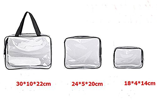 mkki 3pcs Clear Portable Makeup Cosmetic Toiletry Travel Bath Wash Storage Bag Transparent Waterproof Pouch Organizer Make Up Bag