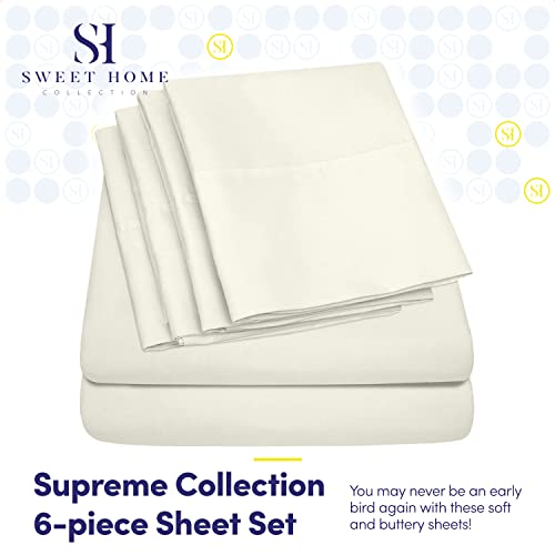 Queen Sheets Ivory - 6 Piece 1500 Supreme Collection Fine Brushed Microfiber Deep Pocket Queen Sheet Set Bedding - 2 Extra Pillow Cases, Great Value, Queen, Ivory