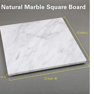 Creative Home Natural Stone White Marble 12” Square Cheese Board, Pastry Board, Cutting Board