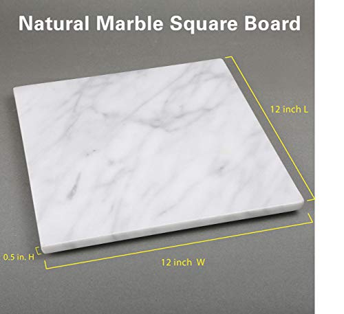 Creative Home Natural Stone White Marble 12” Square Cheese Board, Pastry Board, Cutting Board