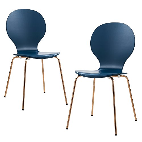 Versanora Vintage Stylish & Versatile Contorno Bentwood Set of 2 Chairs-Blue/Rose Gold